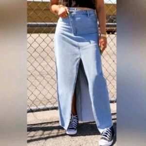 Dressed in Lala Maxi Light Blue Denim Slit Skirt Med Medium M Boho New Tags NWT
